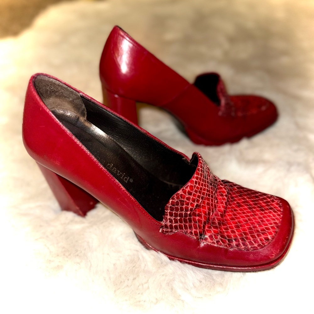 Charles David Red Heels with Snake Print